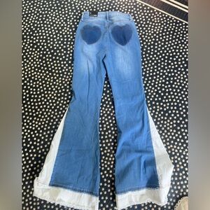 Fashion Nova Heart Pocket Flare Jeans | Size 5 | Retro 70s Style